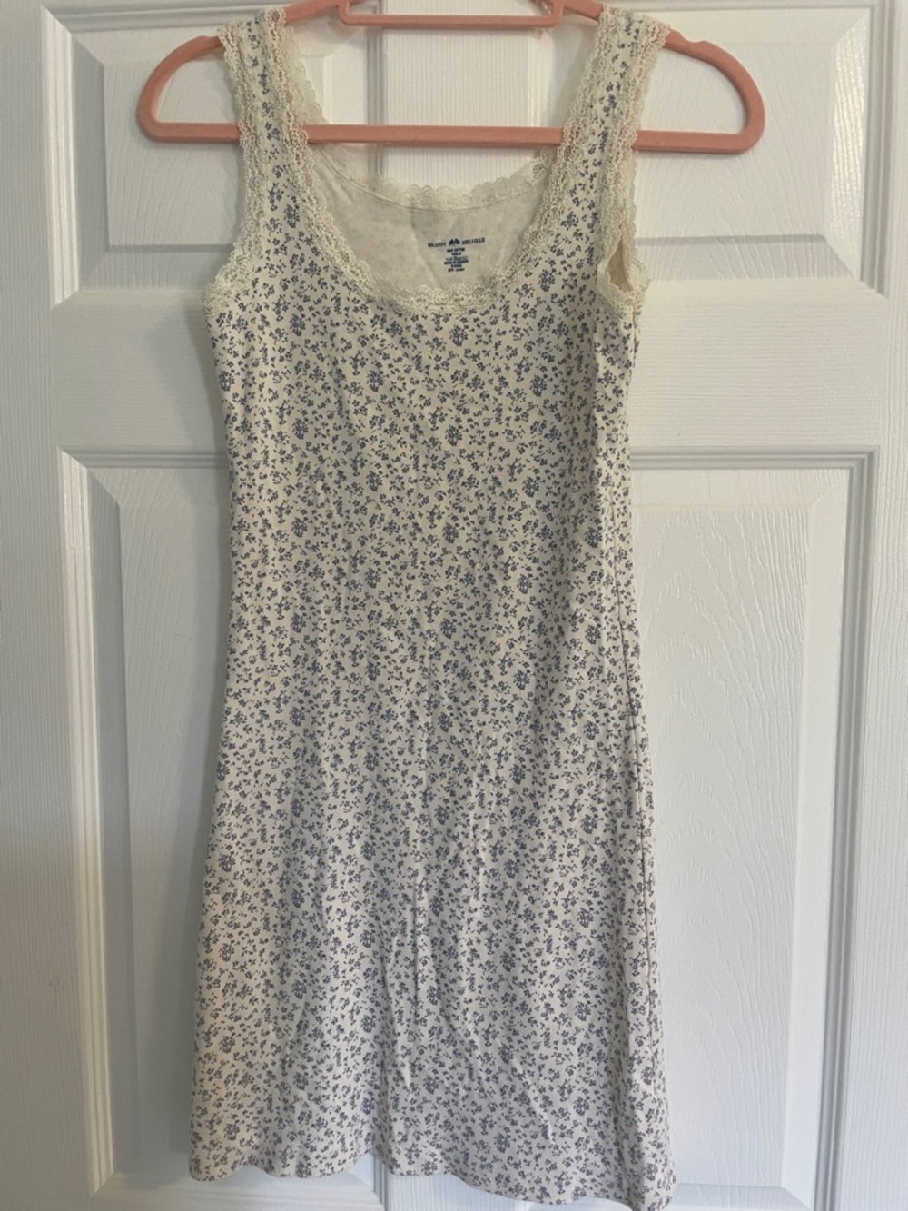 Brandy Melville Floral Lace-Trim Slip Dress - Cream with Blue Floral Small